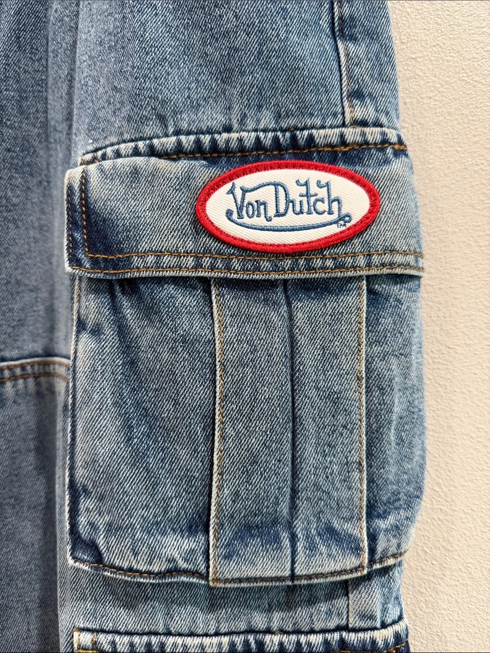 Von Dutch Vintage Light Blue Denim Cargo Shorts Size 42